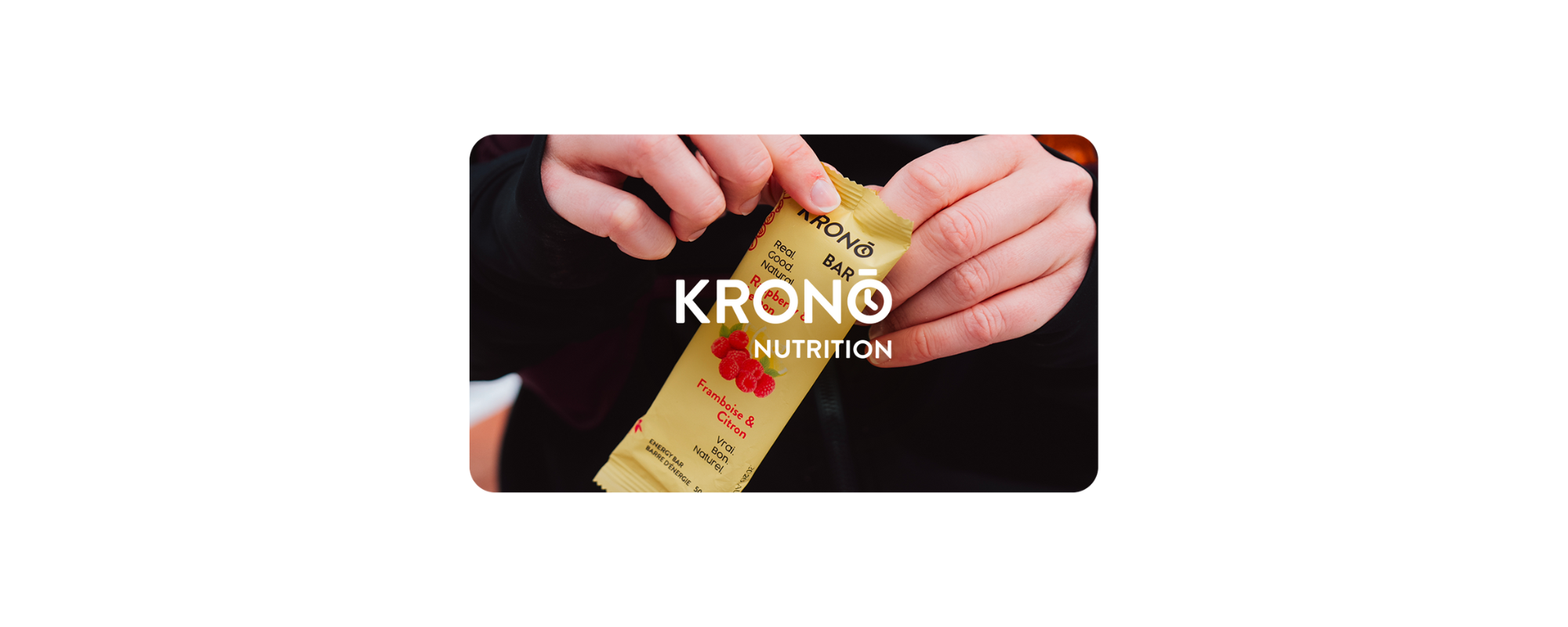 Krono Nutrition package held by a person on a white background