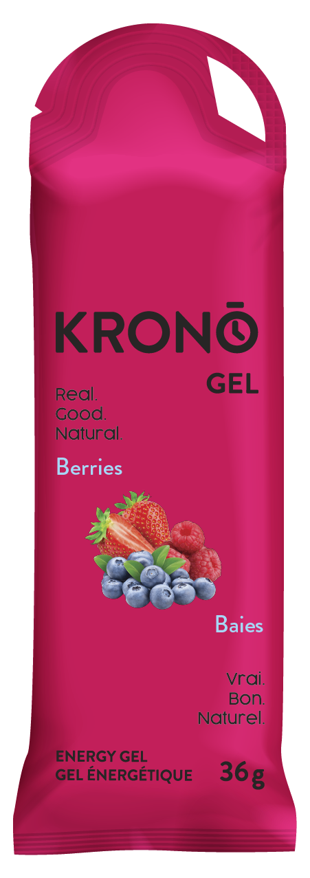 Krono Gel packaging with berries on a white background