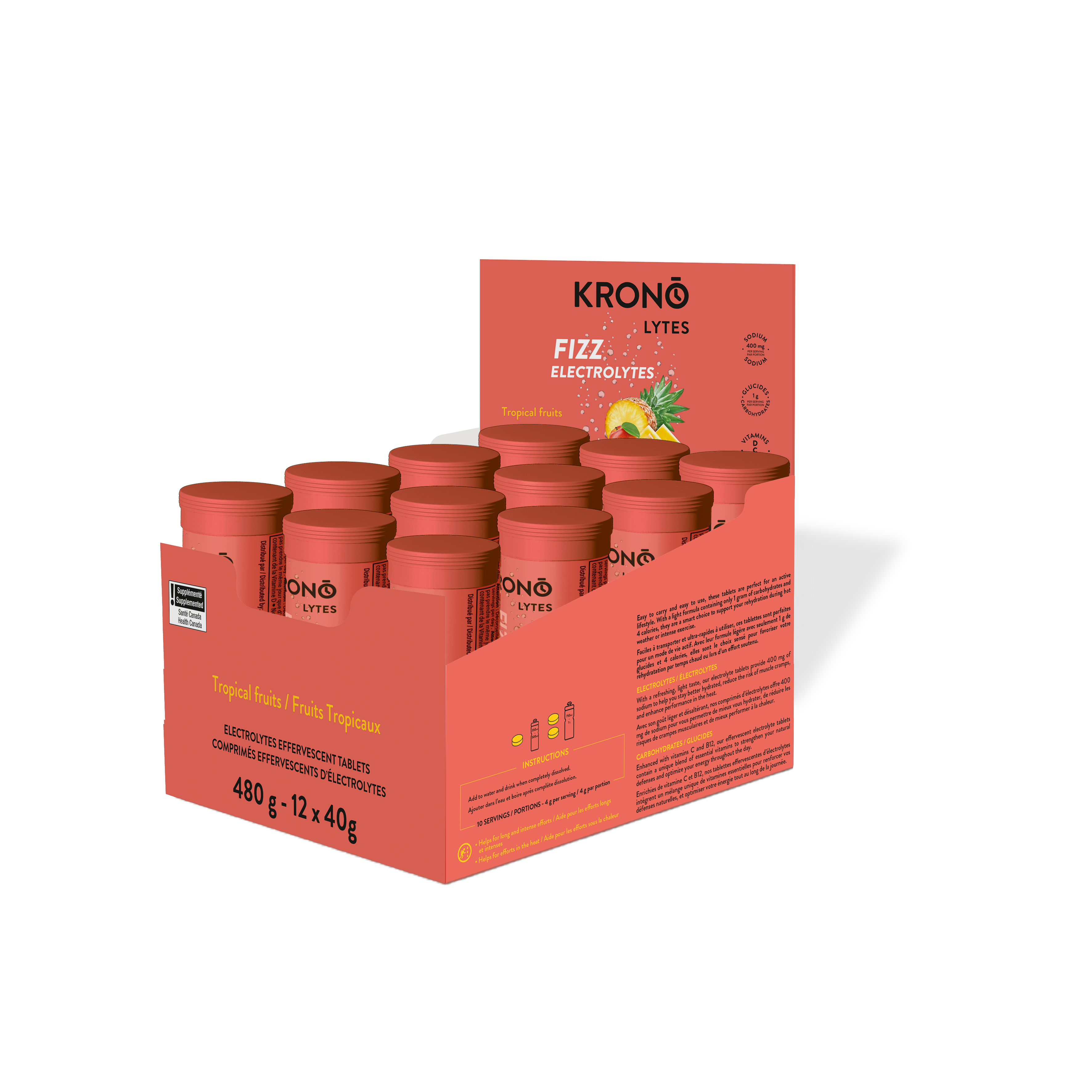 Krono Nutrition tropical fruits effervescent tablets, in a box of 12 tubes