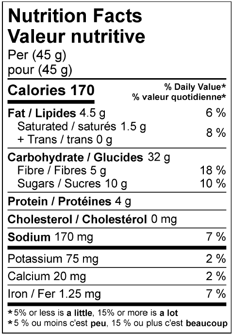 Nutrition facts for Krono Nutrition pretzel and chocolate energy rice cakes