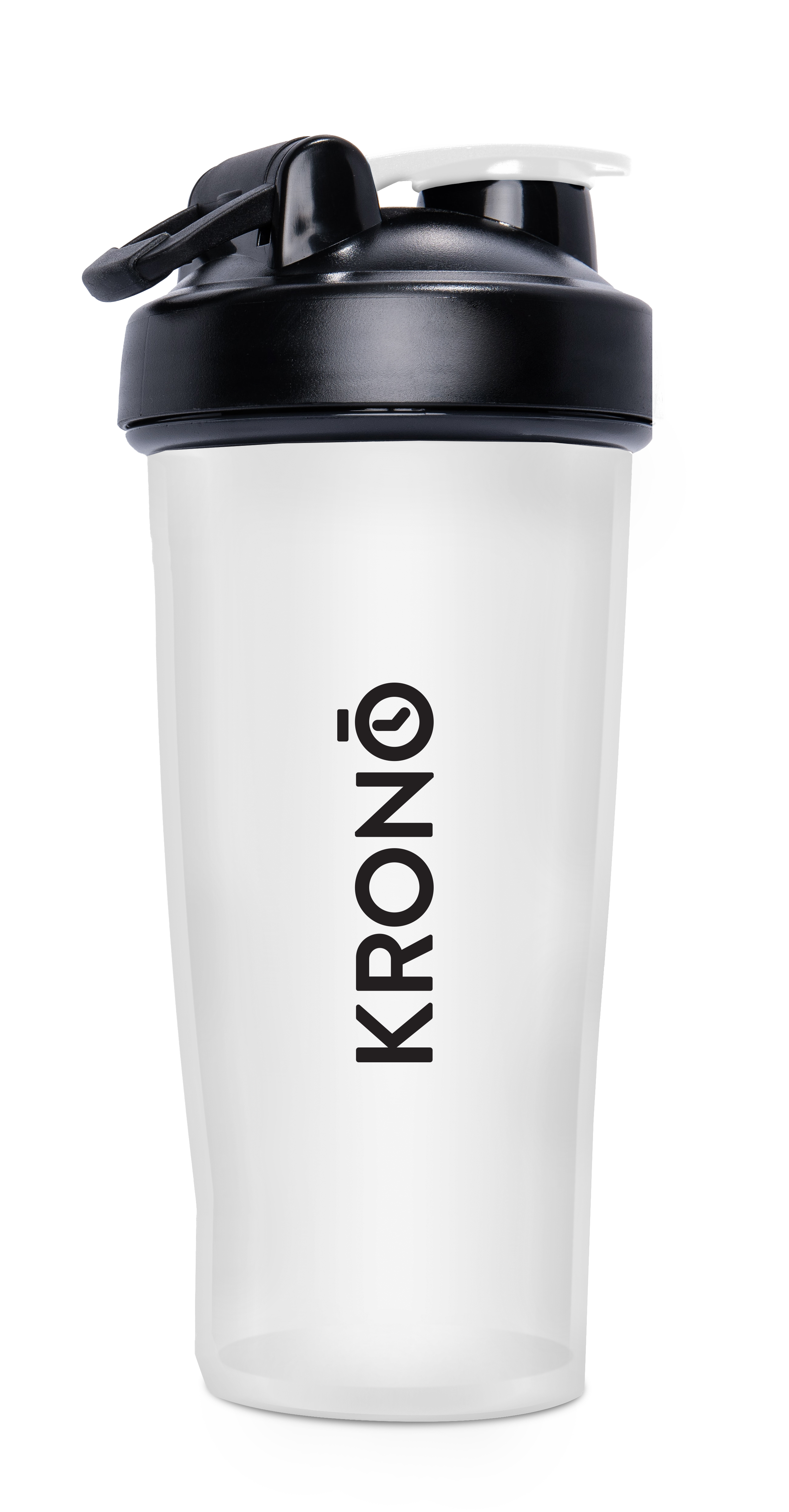 Krono Nutrition clear mixing bottle, front view