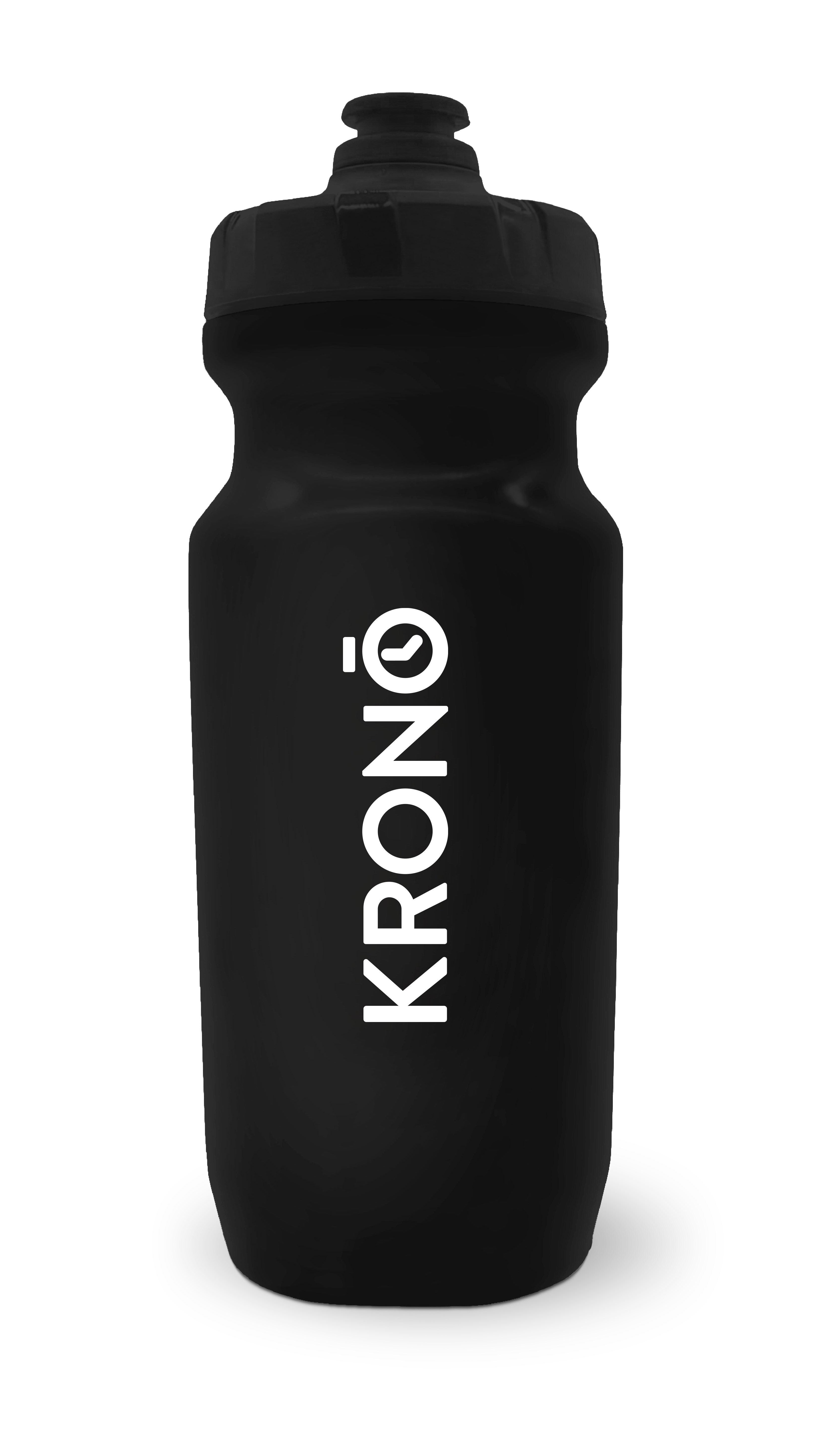 Krono Nutrition black water bottle, front view