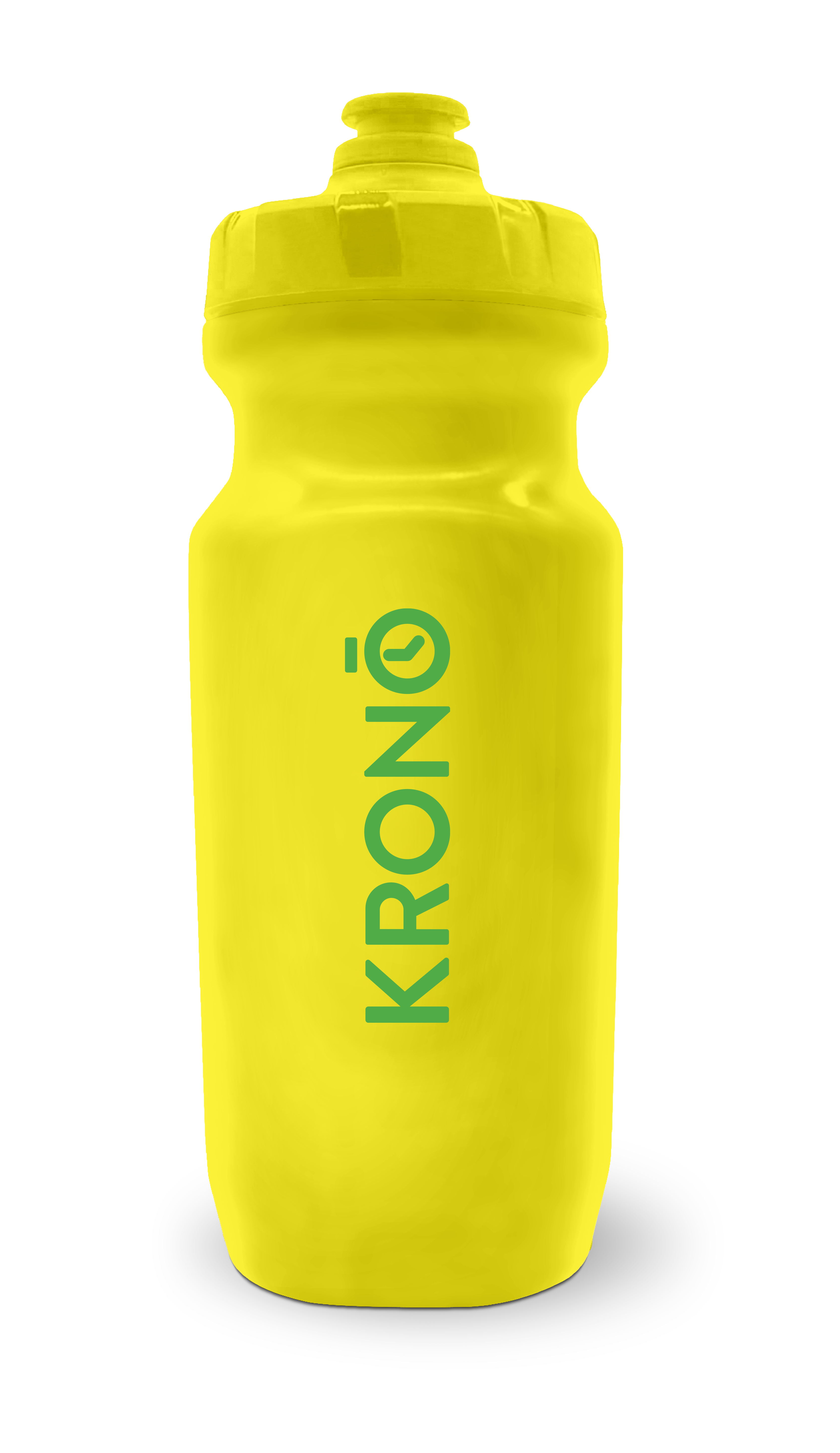 Krono Nutrition yellow water bottle, front view