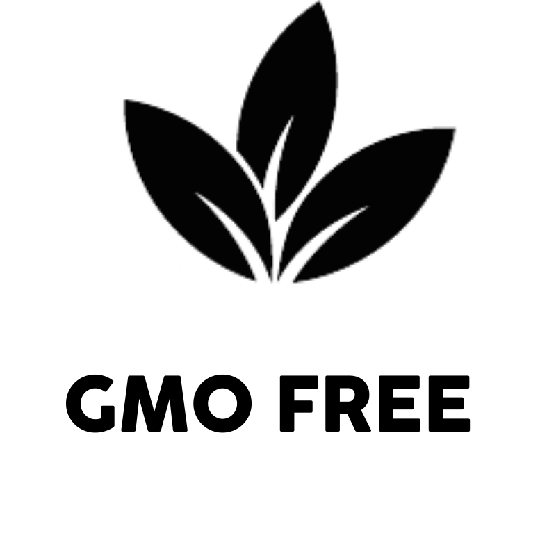 GMO Free logo with black leaves and text on a white background