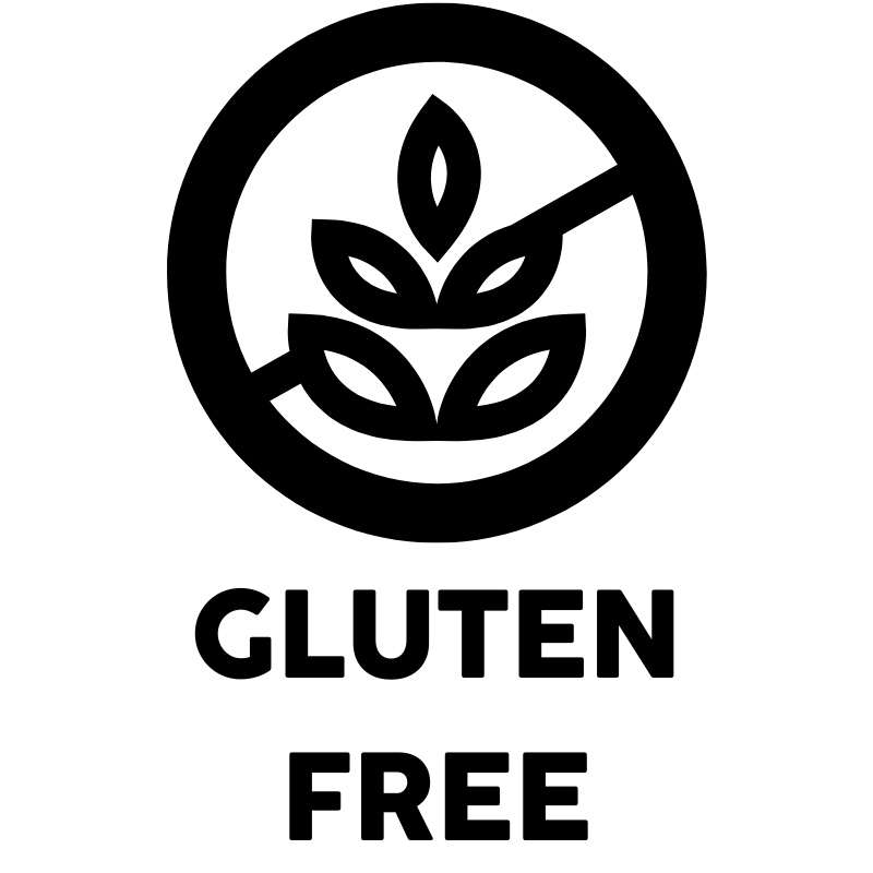 Gluten-free symbol with leaves and 'GLUTEN FREE' text on a white background