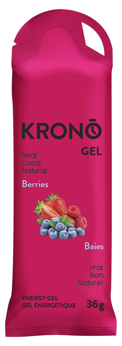 Krono Gel packaging with berries on a white background