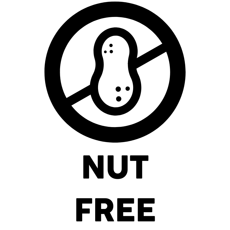 Nut free symbol with 'NUT FREE' text on a white background
