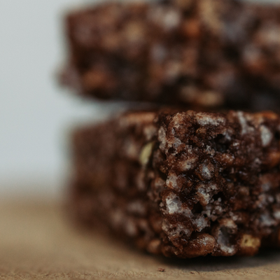 Close-up of a chocolate bar with a blurred background