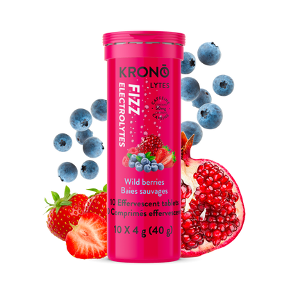 Pink tube labeled 'Krono' with wild berries and pomegranate on a white background