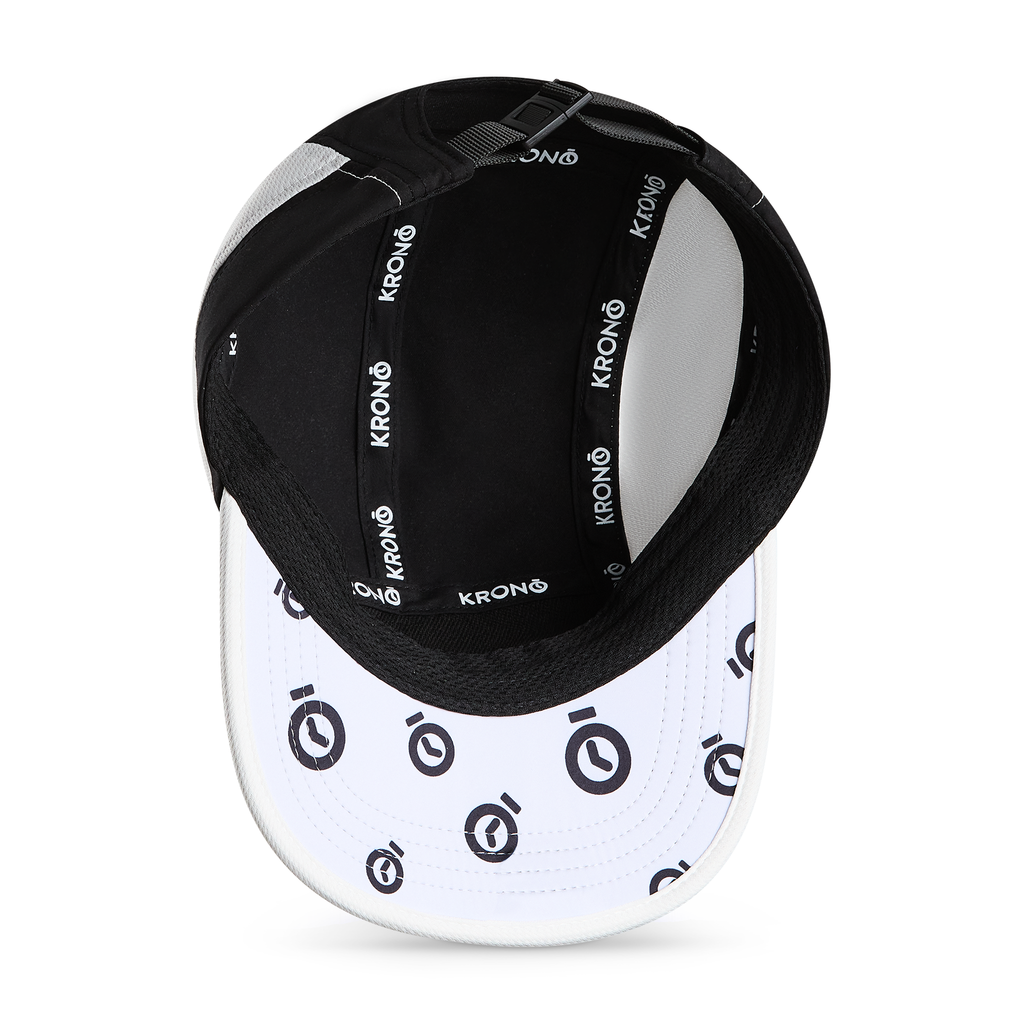 Krono Nutrition black and white cap, view from below