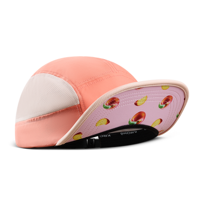 Krono Nutrition peach cap, front view, brim up
