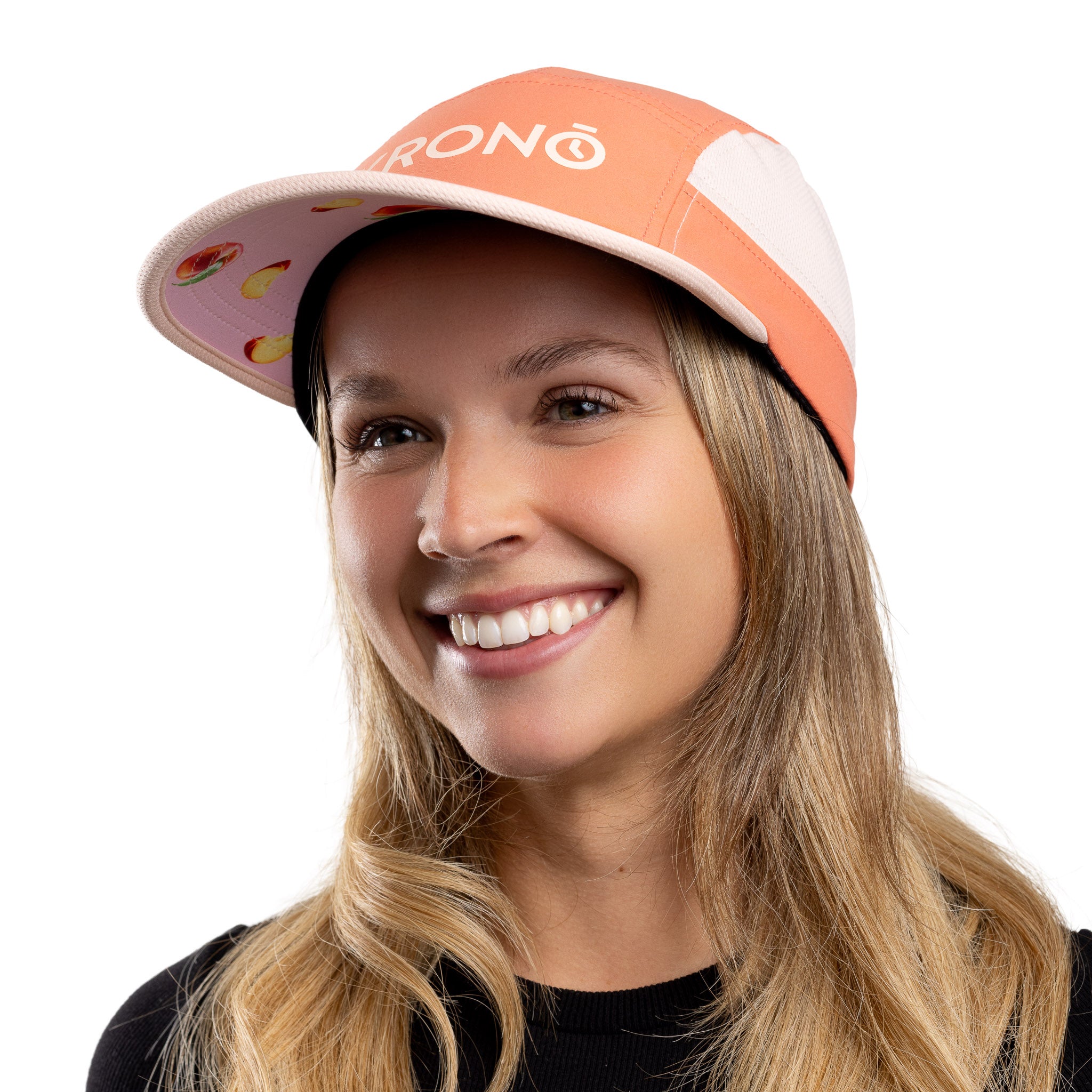 Woman wearing Krono Nutrition peach cap