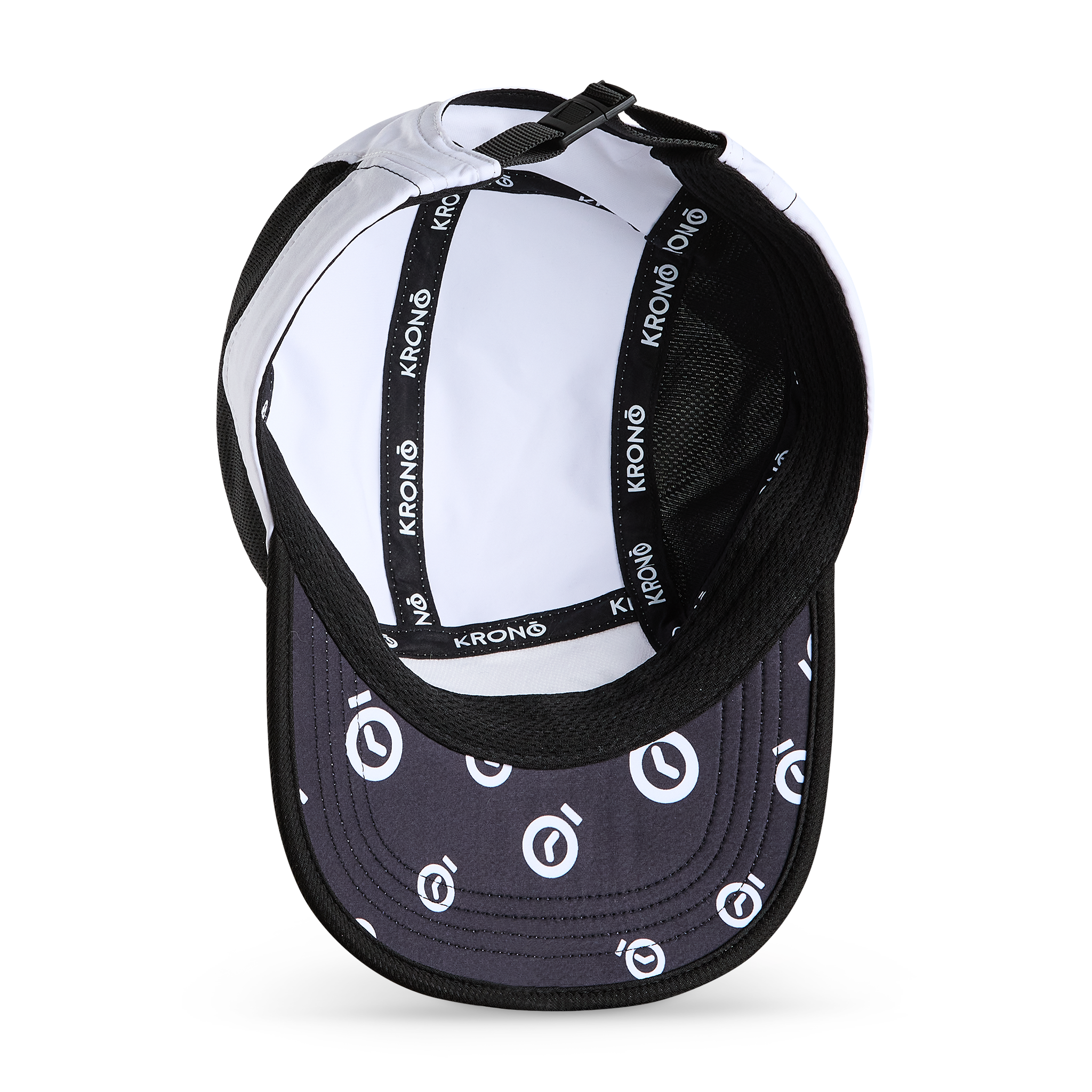 Krono Nutrition white and black cap, view from below