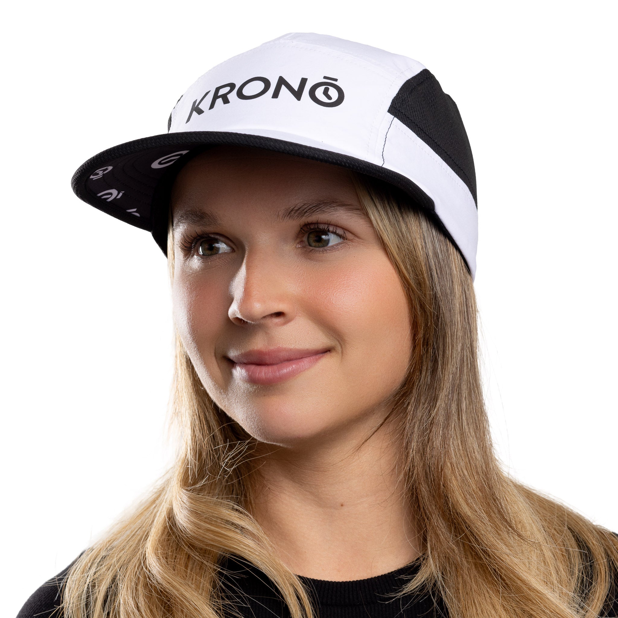 Woman wearing Krono Nutrition white and black cap