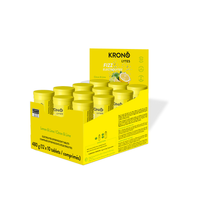 Krono Nutrition lemon and lime effervescent tablets, in a box of 12 tubes