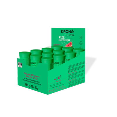 Krono Nutrition watermelon and strawberry effervescent tablets, in a box of 12 tubes