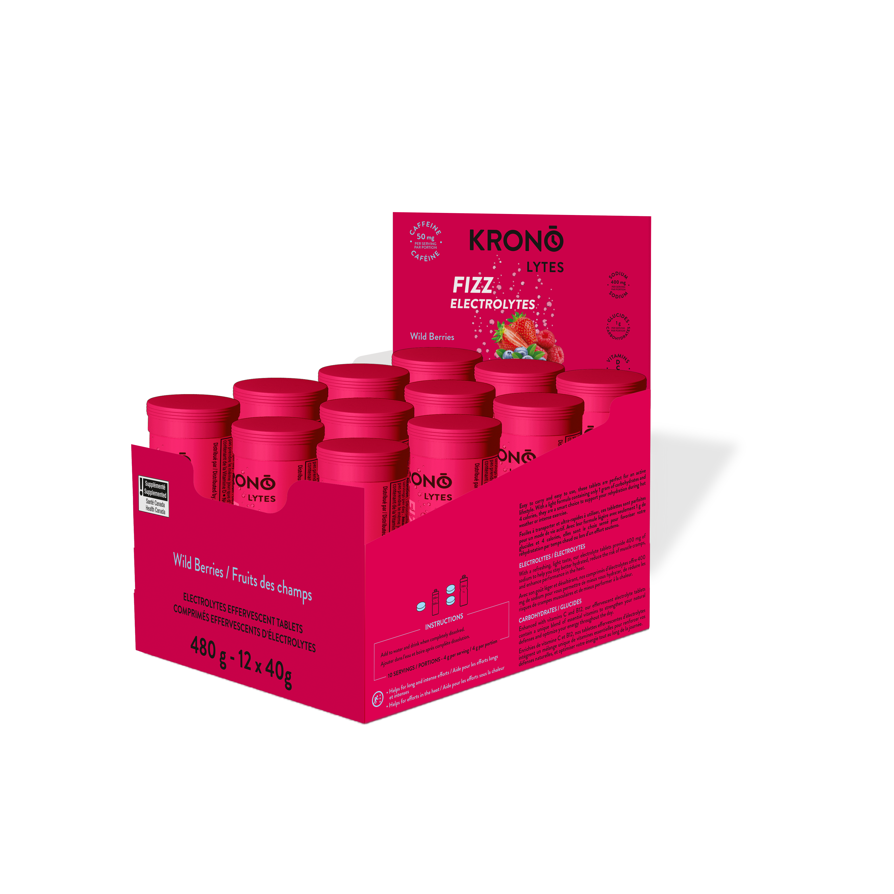 Krono Nutrition wild berries effervescent tablets, in a box of 12 tubes