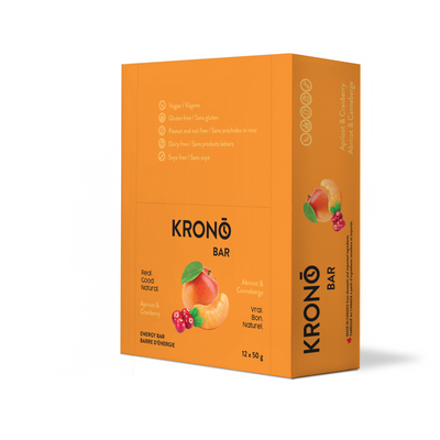 Krono Nutrition apricot and cranberry energy bar, in a box of 12 bars