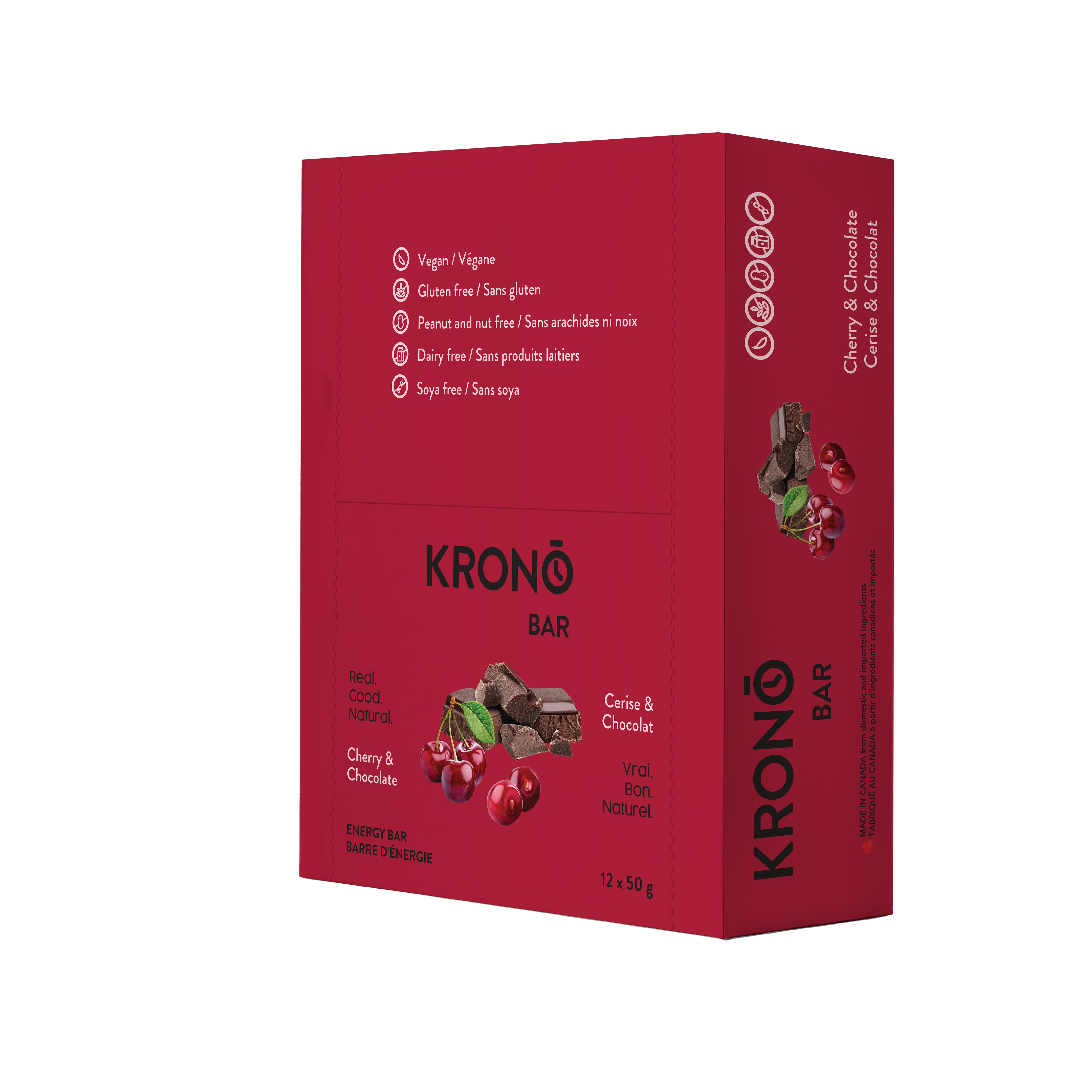 Krono Nutrition cherry and chocolate energy bar, in a box of 12