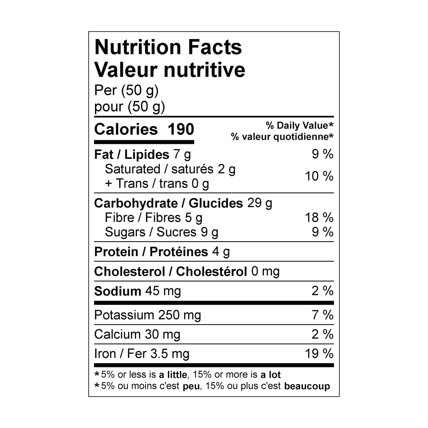 Nutrition facts for Krono Nutrition chocolate and espresso energy bar