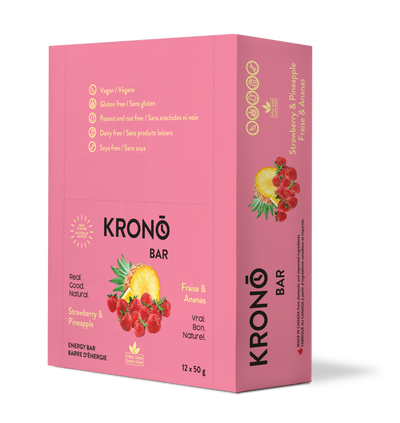 Krono Nutrition strawberry and pineapple energy bar, in a box of 12
