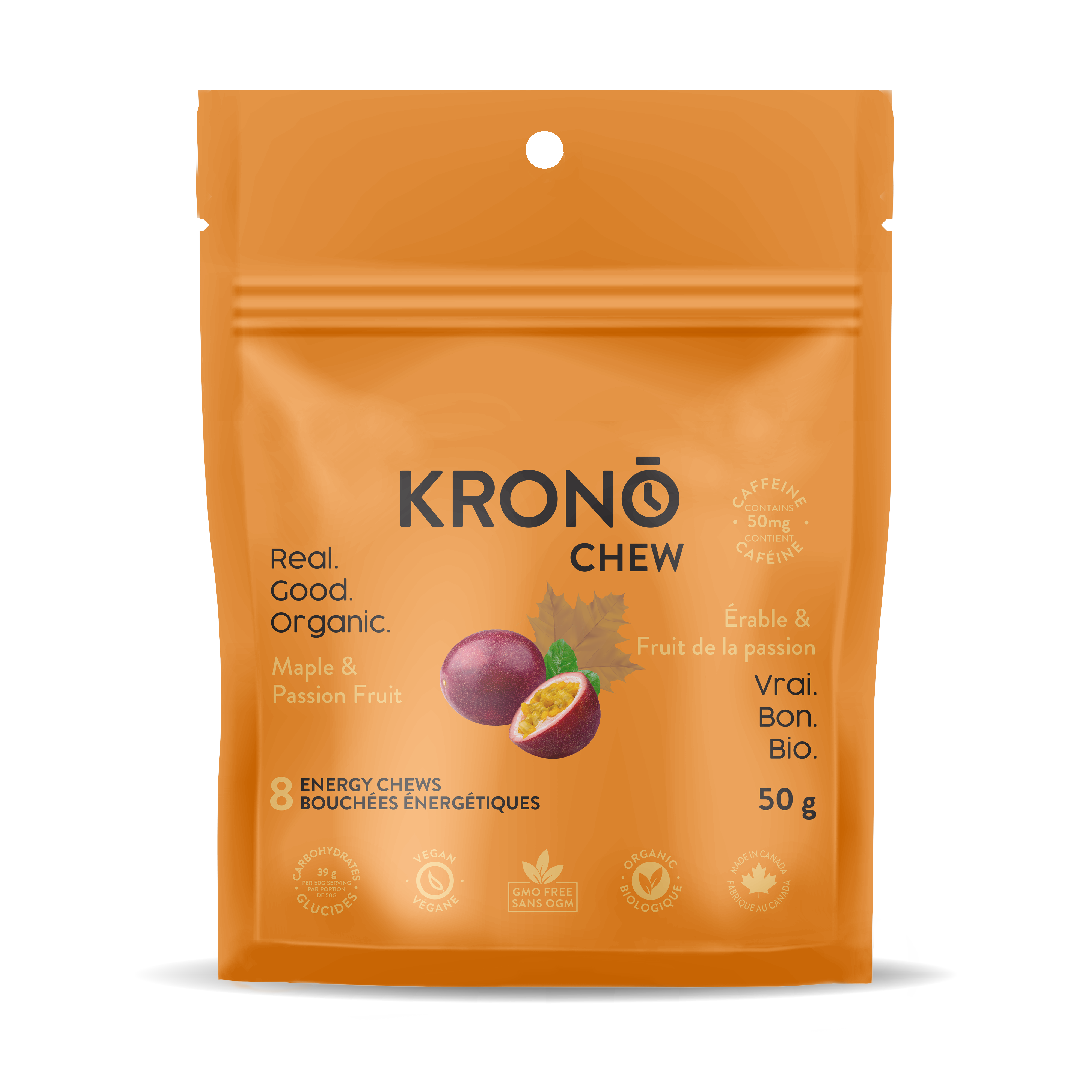 Krono Nutrition maple and passion fruit energy chews