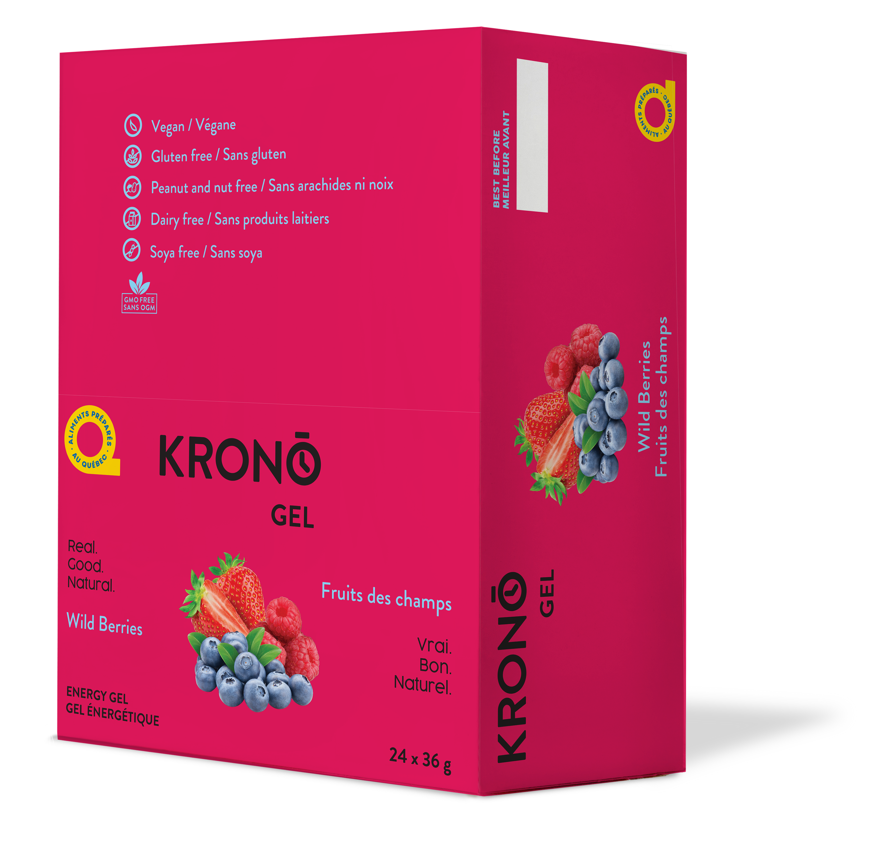 Krono Nutrition berries energy gel, in a box of 24 gels