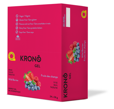 Krono Nutrition berries energy gel, in a box of 24 gels
