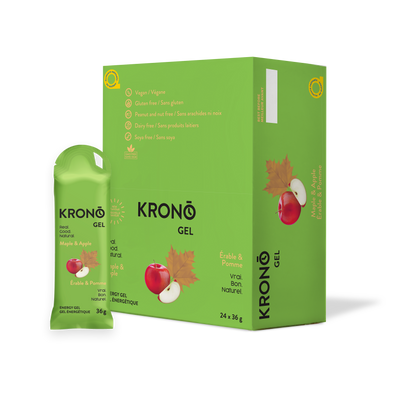 Krono Nutrition maple and apple energy gel, in a box of 24 gels
