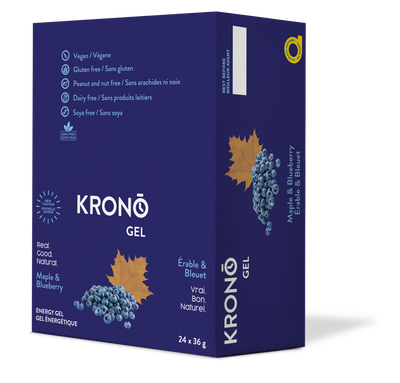 Krono Nutrition maple and blueberries energy gel, in a box of 24 gels