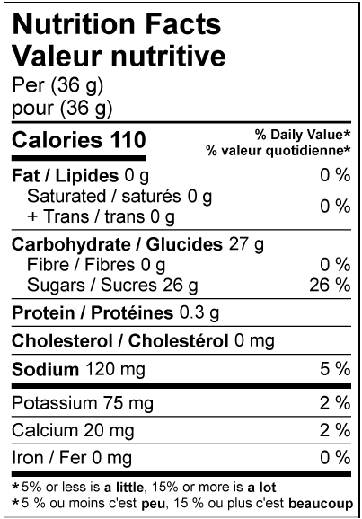 Nutrition facts for Krono Nutrition maple and blueberries energy gel