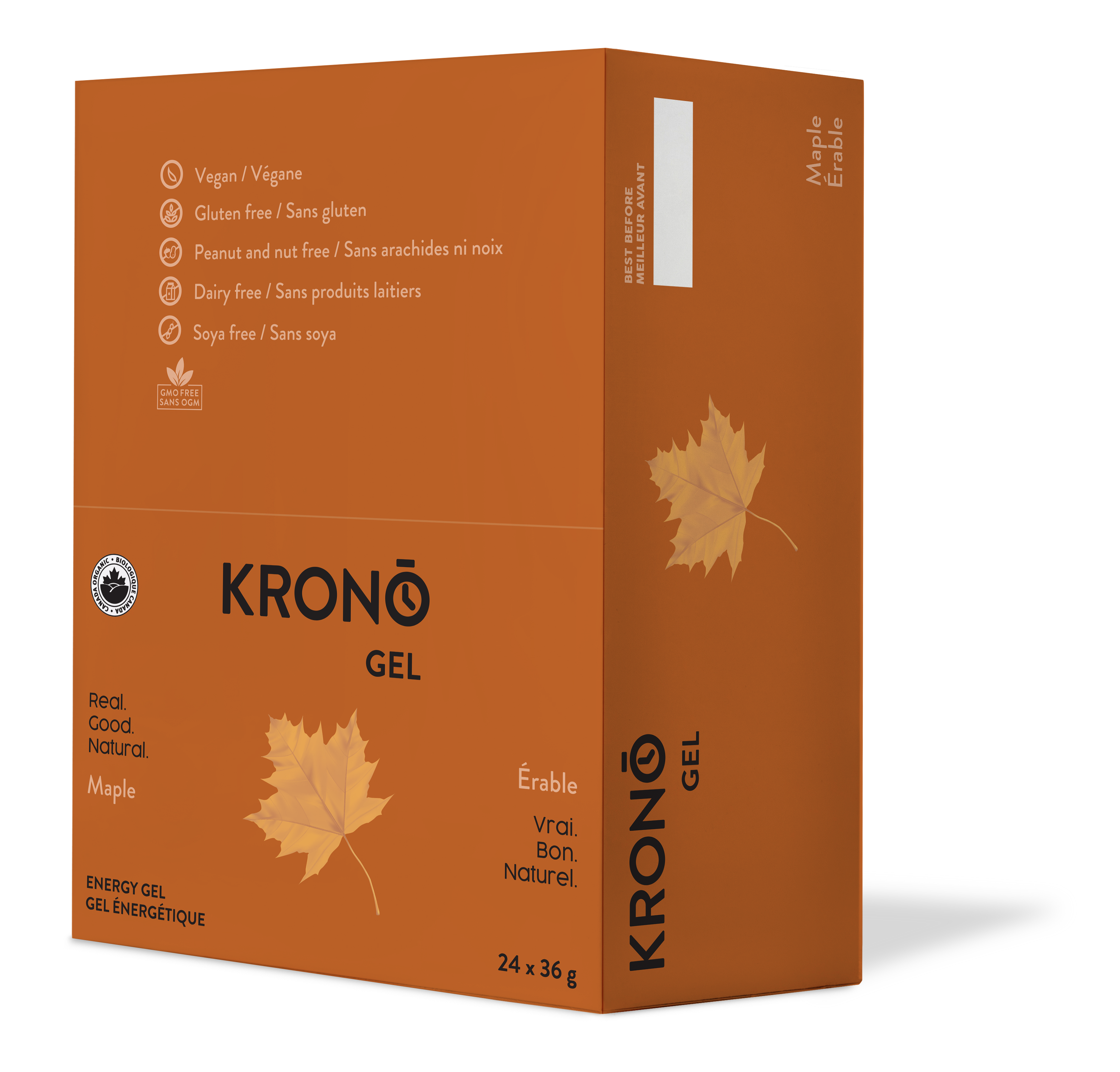 Krono Nutrition maple energy gel, in a box of 24