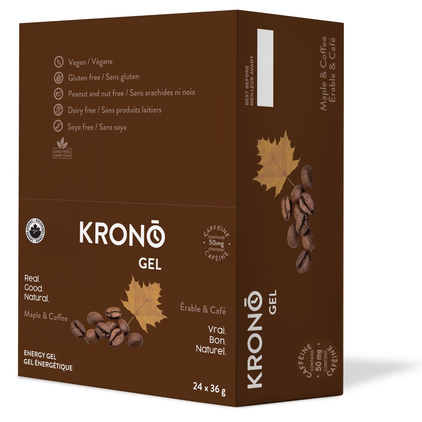 Krono Nutrition maple and coffee energy gel, in a box of 24