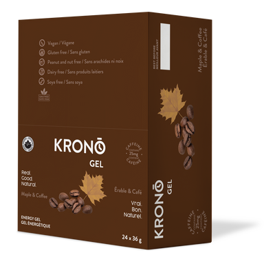 Krono Nutrition maple and coffee energy gel, in a box of 24