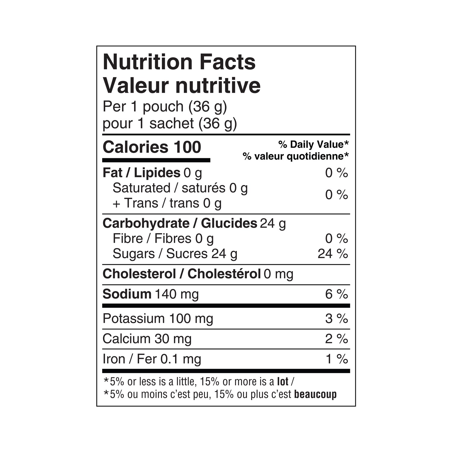 Nutrition facts for Krono Nutrition maple energy gel