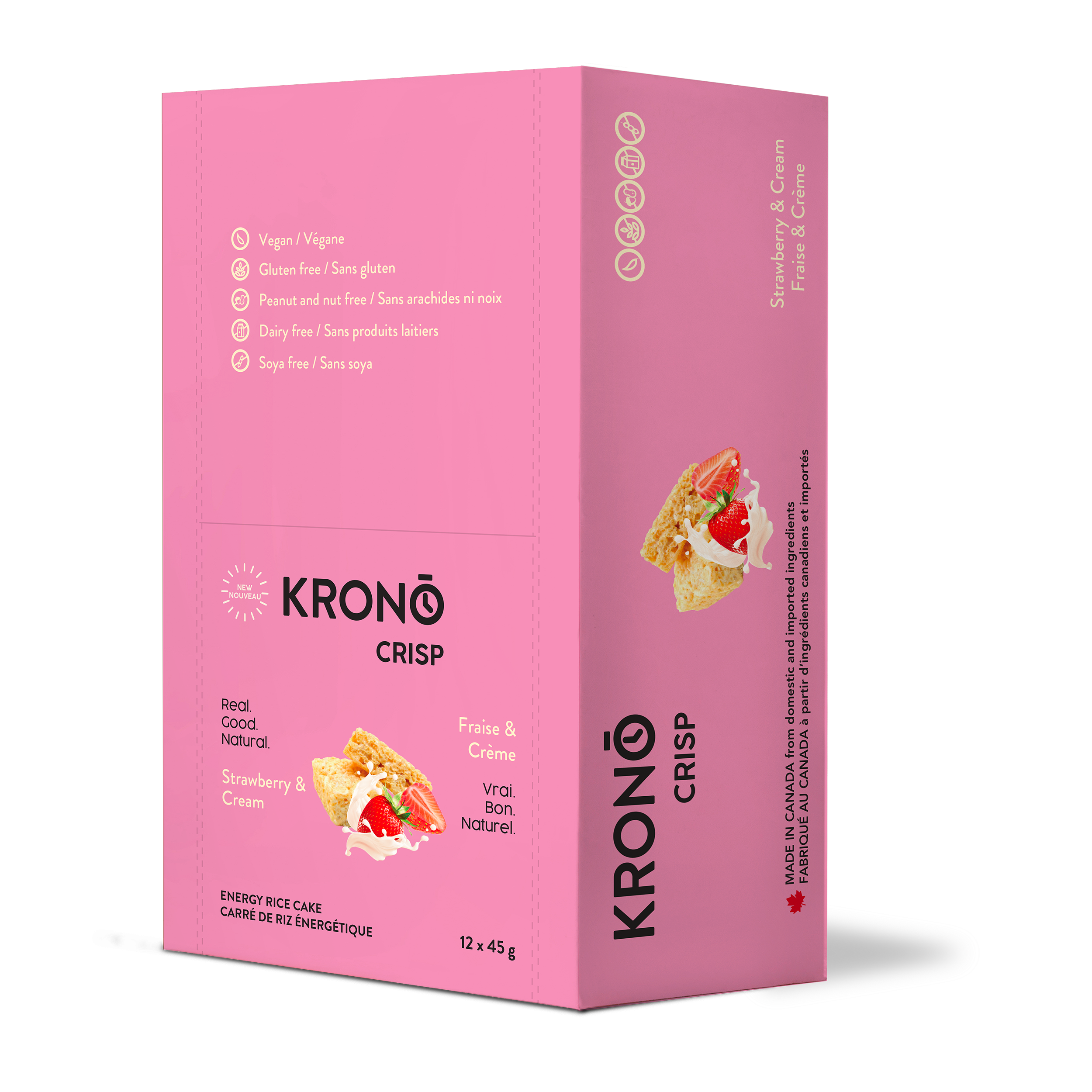 Krono Nutrition strawberry and cream energy rice cakes, in a box of 12 cakes