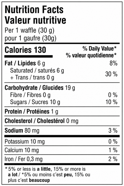 Nutrition facts for Krono Nutrition maple and sea salt energy waffle