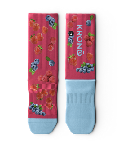 Pair of Krono Nutrition wild berries socks OUTWAY, laying flat