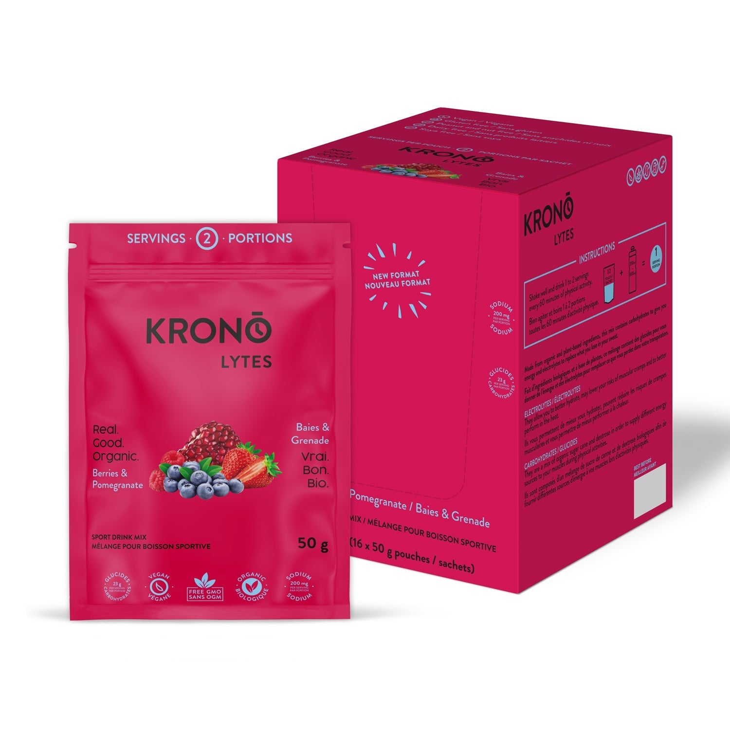 Krono Nutrition berries and pomegranate sport drink mix, 50g, in a box of 16