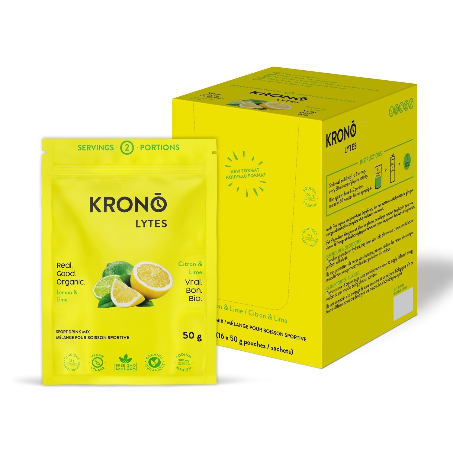 Krono Nutrition lemon and lime sport drink mix, 50g, in a box of 16