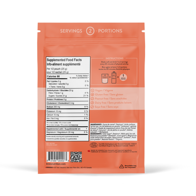 Krono Nutrition peach sport drink mix, 50g, back view