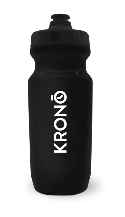 Krono Nutrition black water bottle, front view