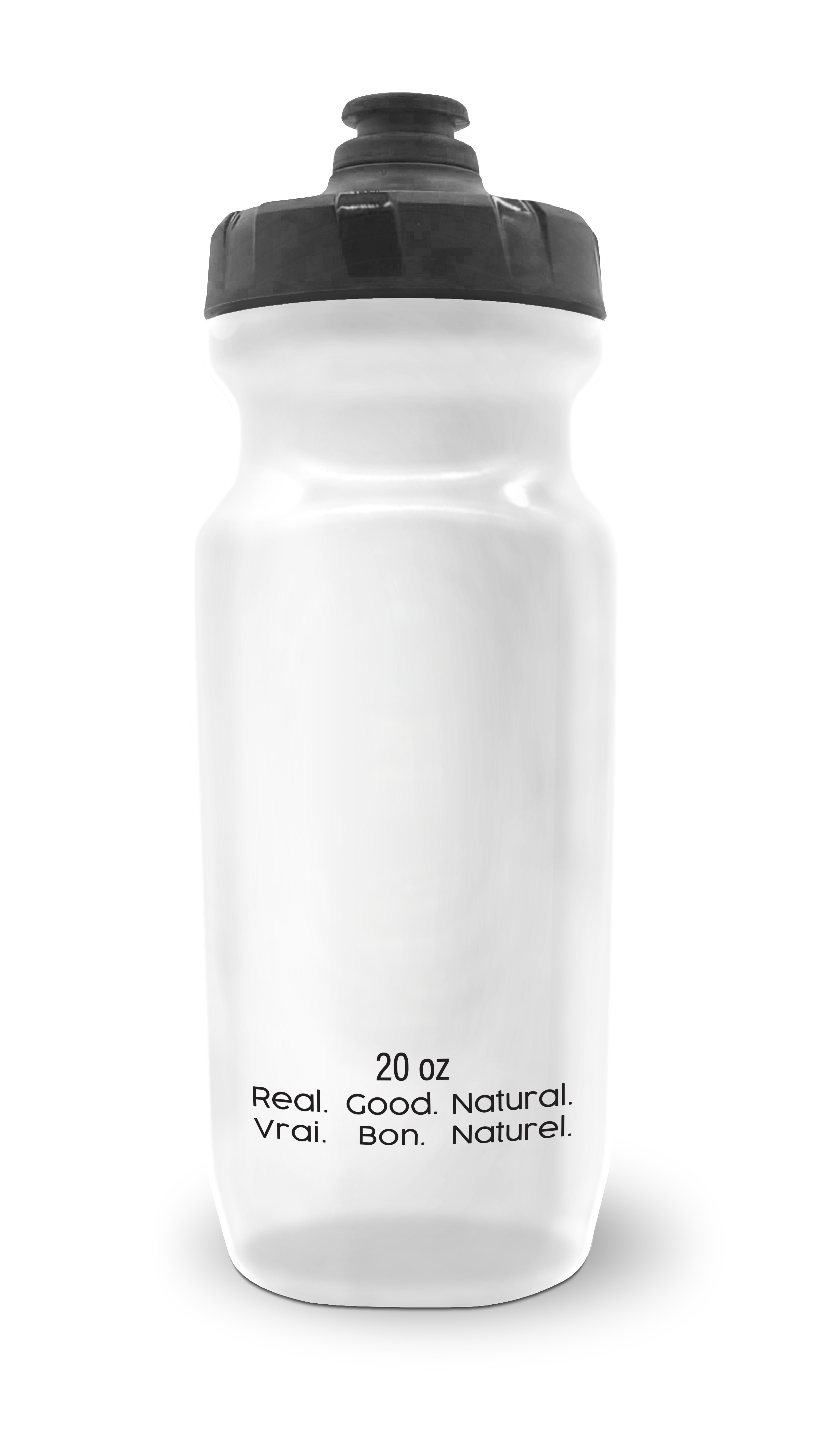 Krono Nutrition clear water bottle, back view