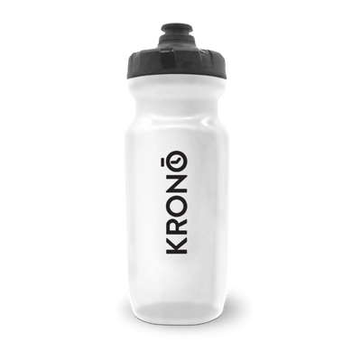Krono Nutrition clear water bottle, front view