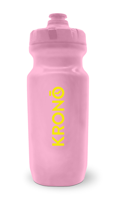Krono Nutrition pink lemonade water bottle, front view