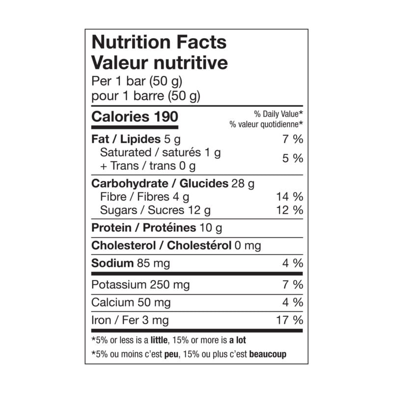 Tableau de valeur nutritive de la barre protéinée Krono Brownie