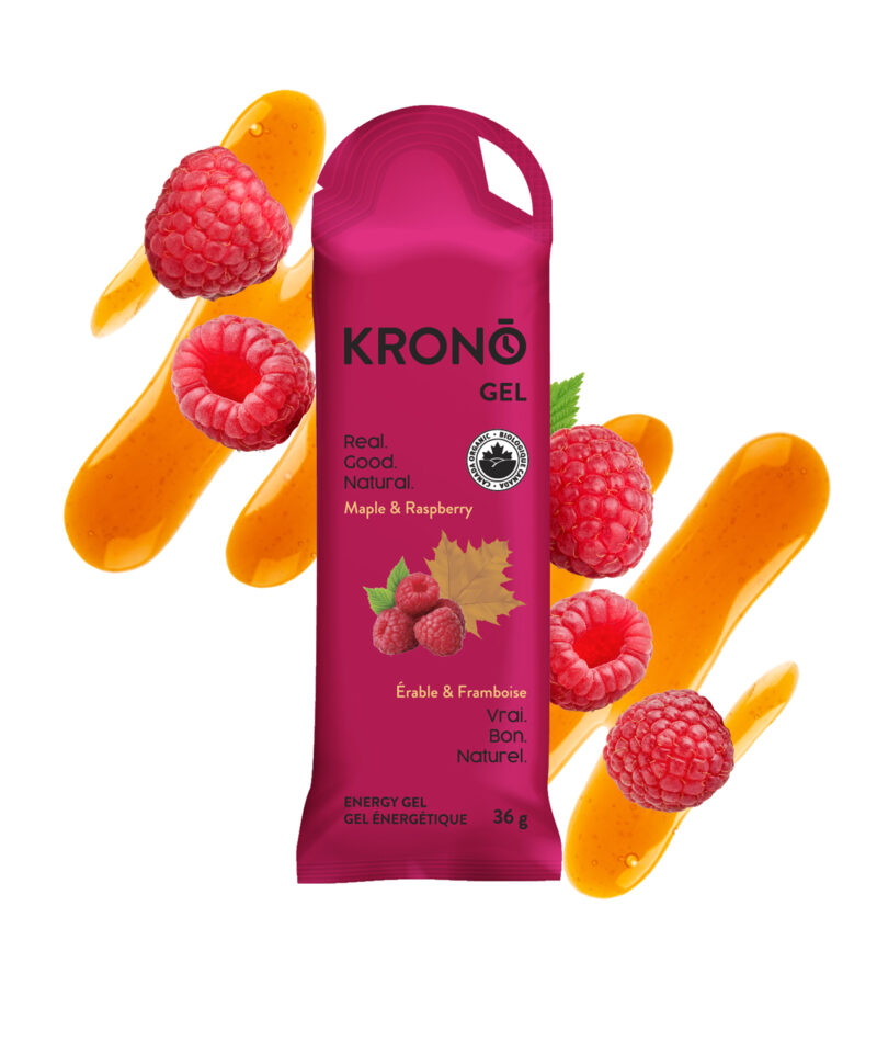 Gel énergétique au sirop d'érable et aux framboises de la marque Krono Nutrition
